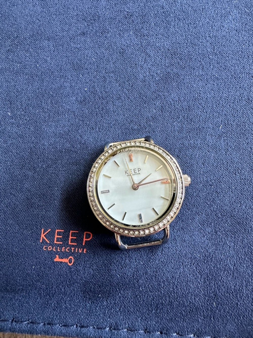 KEEP Collective Round Silver Pavé Time Key Slide Charm w/Mother of Pearl Face